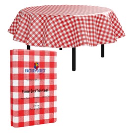 Flannel Backed Vinyl Tablecloths, Solid Color Premium Quality Waterproof Table Cover (70 Inch. Round, Red Gingham (Checkerboard) - Exquisite