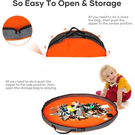 BBpara - Toy Storage Basket Play Mat for Building Bricks & Blocks - Toy Storage Bags with Zipper - Easy Clean Up to keep the Kids Rooms neat & tidy - Orange