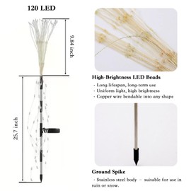 WISEgham 4Pack 480LED Solar Stake Lights, Fireworks Lights, Warm White