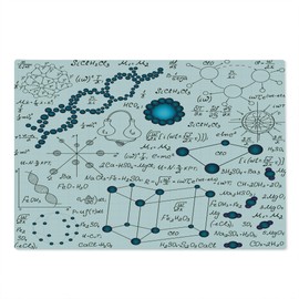 Lunarable Abstract Cutting Board, Science Physics DNA Molecule Formulas Atomic Chemical Analyses Display, Decorative Tempered Glass Cutting and Serving Board, Large Size, Petrol Blue