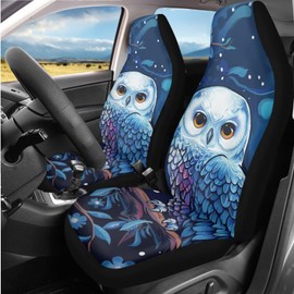 Yvmoruby Owl Print Car Seat Covers Car Accessories for Women Men,2 Piece High Back Bucket Seat Covers and 1 Car Trash Can for Cars Trucks SUV