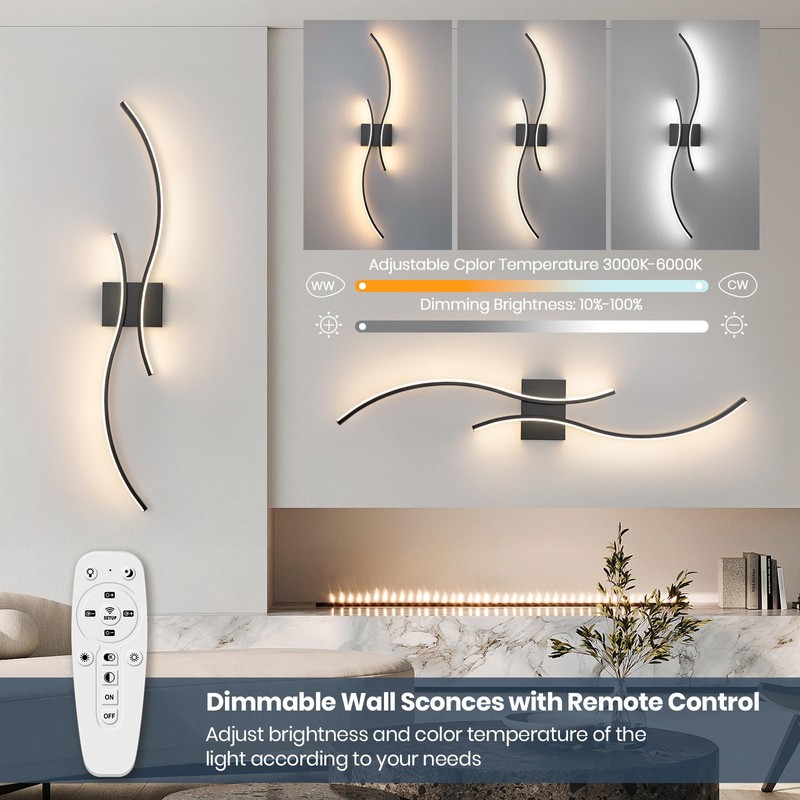 CANEOE Modern Wall Sconce Set of Two with Remote Control,