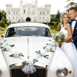 Decoración de boda para coche, diseño de ramo floral recién casado, ideal para decoración elegante de bodas, blanco, ElekTonny0620