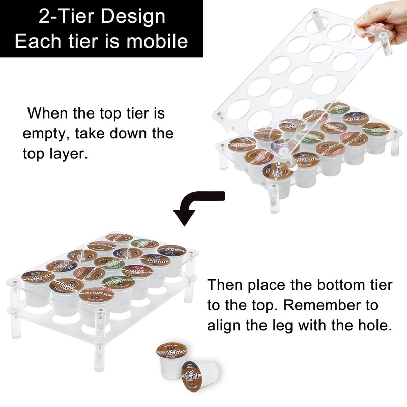 Baoswi 30 Coffee Pod Holder Acrylic, 2 Tiers Design, Clear