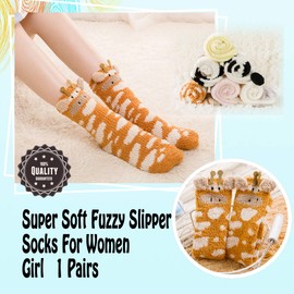 LANLEO Fuzzy Socks For Women Slipper Socks Fluffy Winter Warm Soft Cozy Plush Cute Animal Sleeping Christmas Socks 1 Pairs Giraffe