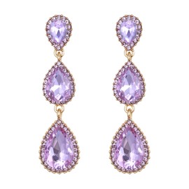 EleQueen Purple Austrian Crystal Teardrop Pear Shape Earrings, 2.5 Inch Long Dangle Light Alexandrite Earrings Purple Gold-Tone