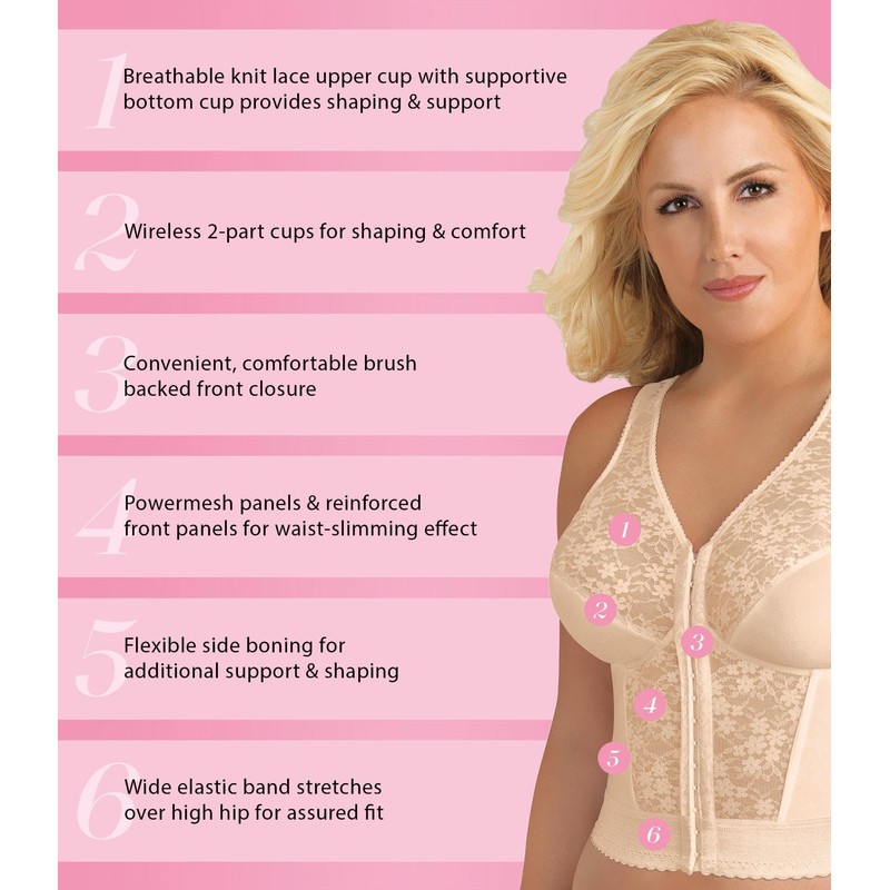 Exquisite Form Women's Fully Front Close Longline Lace Posture Bra,