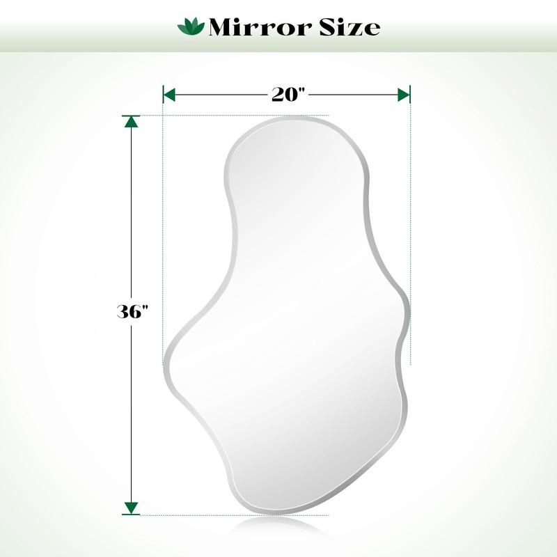 Wiserset Irregular Wall Mirror, 20”x36” Frameless Asymmetrical Mirror, Funky Wavy