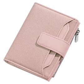 Cartera para Mujer Pequeña, Tarjetero con Bloqueo RFID, Monedero con Cremallera para Dinero en Efectivo y Tarjetas de Crédito, 4 Ventana de Identificación Extraíble, Regalos para Mujer(Rosado)