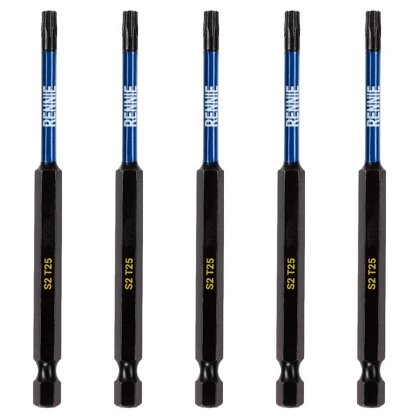 5 x Rennie Tools 100mm Long T25 TX25 Impact Screwdriver
