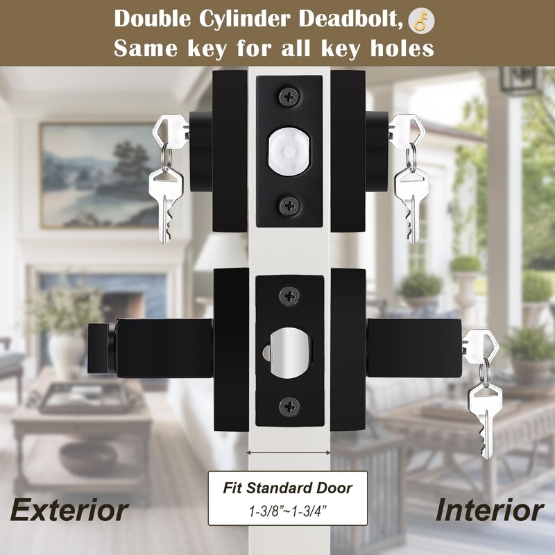Brotima 3 Pack Flat Black Square Entry Levers Locksets and