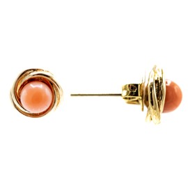 LTC Designs Genuine Natural Coral Stud Earrings Set in Gold-tone Base Metal Spiral