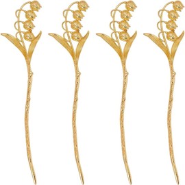 4pcs Metal Flower Chinese Hair Sticks Ancient style hairpin Hair Accessories for Women Girls (Golden, One Size)