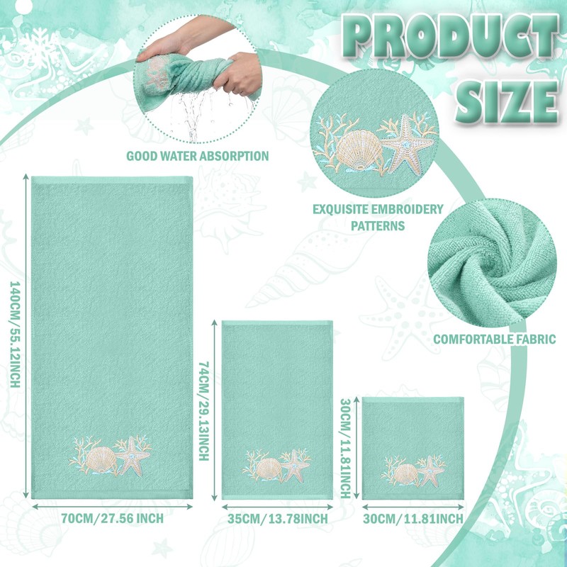 Gilprop 3 Pcs Coastal Ocean Bath Cotton Towels Set Including