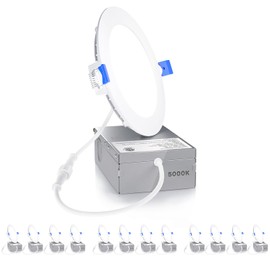 Ensenior 12 Pack 6 Inch LED Recessed Ceiling Light, Dimmable, 5000K Daylight, 1050LM 12W 120V, High Brightness Canless Wafer Downlight - ETL&FCC&IC