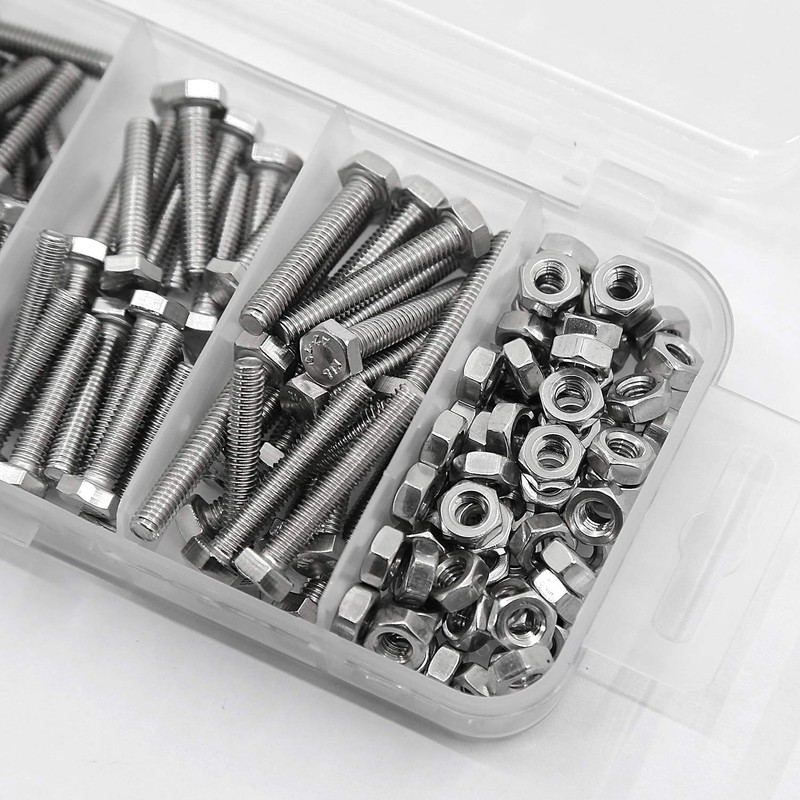 M4 304 Stainless Steel Hexagonal Screws Bolts and Nuts Set,