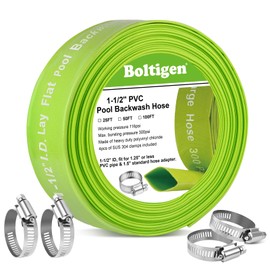 Boltigen 1-1/2'' Pool Backwash Hose, 25 Feet Heavy Duty PVC Pool Drain Hose with Clamps, Lay Flat Water Discharge Filter Pump Hose for Swimming pools, High Pressure Pool Pump Hose