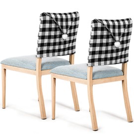 Queekay 6 Pieces Christmas Chair Back Covers Christmas Chair Santa Hat Buffalo Plaid Christmas Dining Chair Protector Elastic Gingham Chair Cover for Dining Kitchen(Black White)