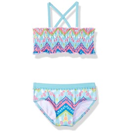 Pink Platinum Girls Pinapple with Heart 2-Piece Swimsuit, Blue Fish, 18M