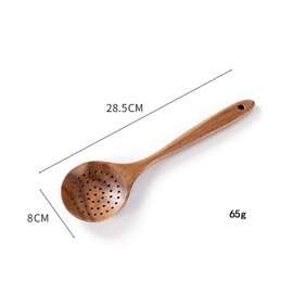 FSSTUD 28.5 cm Wood Serving Slotted Spoon Long Wooden Kitchen Skimmer Cooking Colander Spoon Large Strainer Spoons Soup Skimmer Ladle Natural Wooden Cooking Utensil Spoons for Stirring Draining