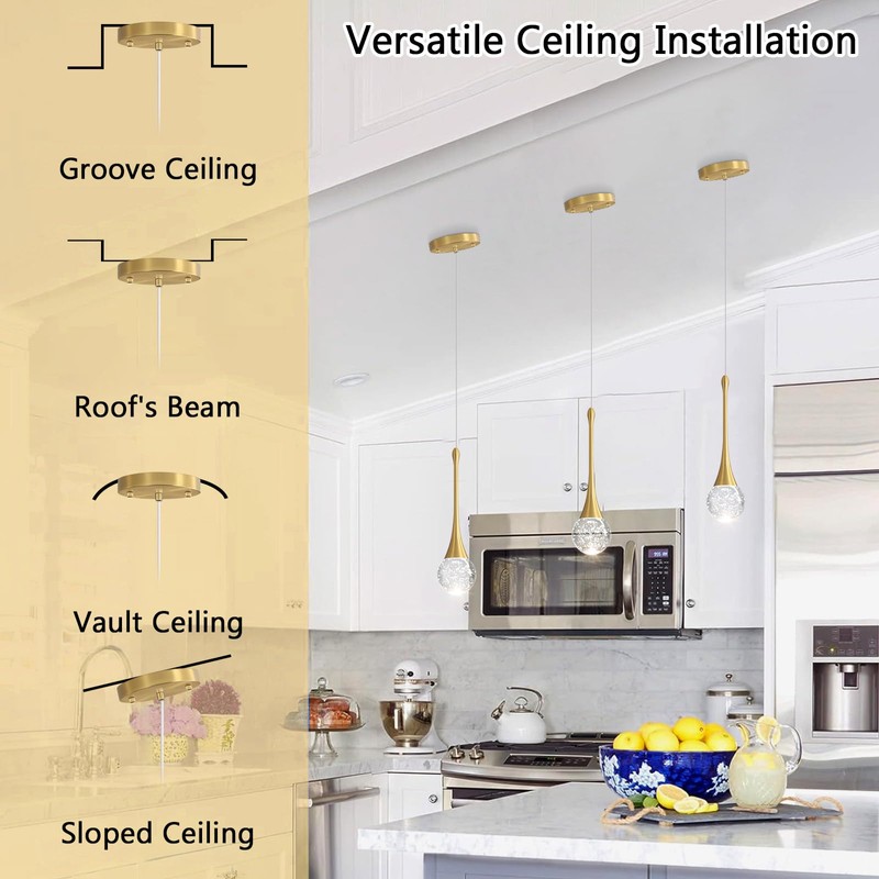 cenzoz Modern Pendant Lights for Kitchen Island LED Dimmable Crystal