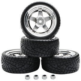 GDOOL 4PCS 12mm Hub Wheels and 62mm Tires Set 1:10 1:12 1:16 Off Road RC Cars Rubber Tires Set for HSP 94122 94123 94103 3850 3851 FW06 RC Cars(Silver)