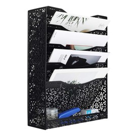 EasyPAG 5 Tier Wall File Holder Hanging Mail Paper Organizer Wall Mounted/Desktop Document Magazine Rack for Home and Office,Black