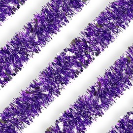 Purple Silver Christmas Tinsel Garland, 10m/32.8ft Chunky/Fine Christmas Tree Hanging Tinsel Decoration Metallic Tinsel Christmas Decoration Tinsel for Christmas Tree Decor (Purple Silver)