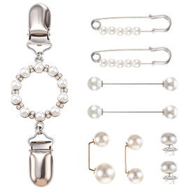 Dress Clips Back Cinch 9Pcs Pearl Waist Brooch Pins Waist Cincher Clip Pearl Brooch Sweater Shawl Hat Safety Pin Tightening Pearl Safety Pin Faux Pearl Safety Brooch Collar Brooch for Women Clothing
