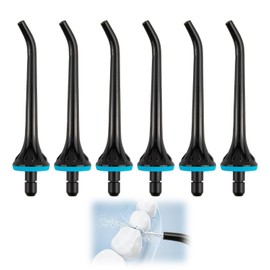 6-Pack Flosser Replacement Tips for Hangsun, Nicwell, COSLUS, Mospro, Zerhunt, Oral Irrigator Jet Tips, Black ABS Jet Tips with Leak-Proof Rubber Sealing, Ideal for Dental Care & Gum Health