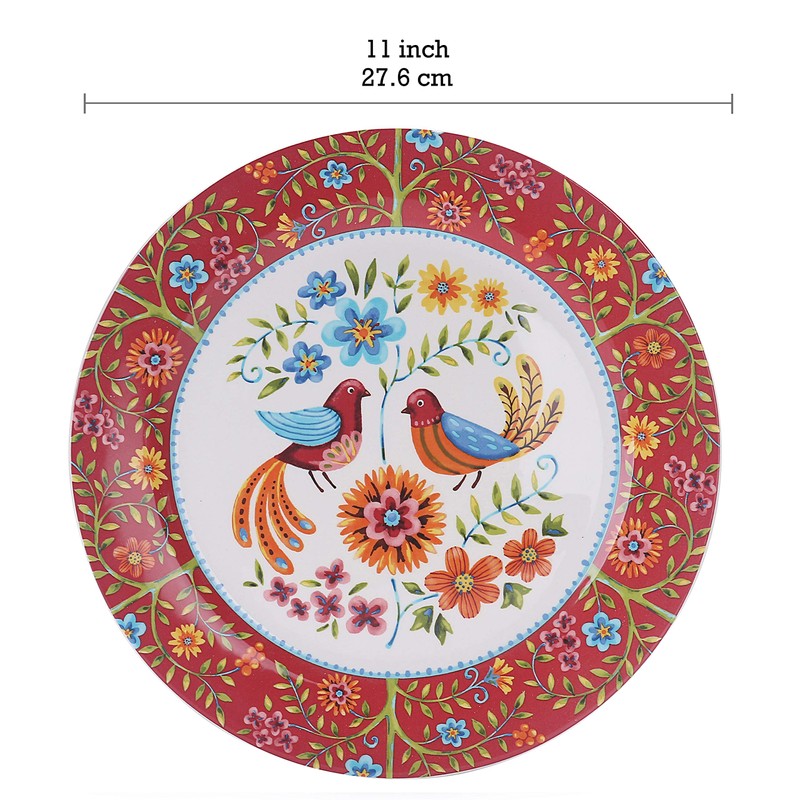 Bico Red Spring Bird Ceramic Dinner Plates Set of 4,