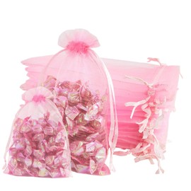 50Pcs Small Pink Organza Gift Bag 7x9cm Jewellery Pouches Organza Bag Party Favour Candy Drawstring Bag for Wedding, Birthday, Anniversary, Christmas