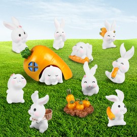 Pack of 12 Miniature Rabbit Figures, Easter Bunny, Mini Resin Rabbit Easter Decoration, Decorative Figures for Easter Decoration, Easter Decoration, Small Gift for Children, Fairy Garden, Landscape,