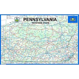 Tiger Moon Pennsylvania State Map - 22.5 x 14.4 Inches, Laminated, Full Color Travel Wall Map