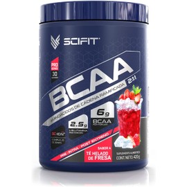 Scifit | Aminoácidos BCAA | 6 g de BCAA 2:1:1 | 2.5 g de L-Glutamina | 30 Servicios | Sabor Te de Fresa | Post-Intra Entrenamiento | Con Complejo de Hidratación SC-ION++® | 420 g
