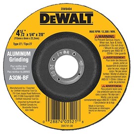 DEWALT DW8404 4-1/2-Inch by 1/4-Inch by 7/8-Inch Aluminum Grinding Wheel