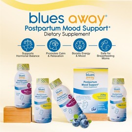 Blues Away Postpartum Mood Support Drink - Breastfeeding Friendly Postnatal Hormone Balance for Women - 3-Day Liquid Dietary Stress Support Shake [4 Bottles]