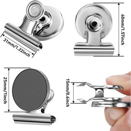 Magnetic Clips, 12 Pack Super Strong Magnetic Clips Hook Clips Round Small Refrigerator Magnets Dry Erase Board Sticky Notes Message Notes Photo File Paper Fixing Food Storage Clips for Office Home School Office Supplies (Silver)