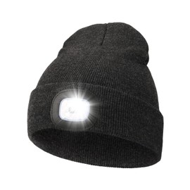 MELASA Unisex LED Beanie with The Light, USB Rechargeable Hands Free Headlamp Hat, Knitted Night Light Beanie Cap Flashlight Hat, Men Gifts for Dad Father Husband (Slategray)