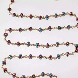 BEST IN BEADS Peacock Pyrite Rosary Chain, 24K Gold, 3mm/6mm Beads, Faceted Rondelle, Jewelry - 3 Feet, Silver, 3 mm