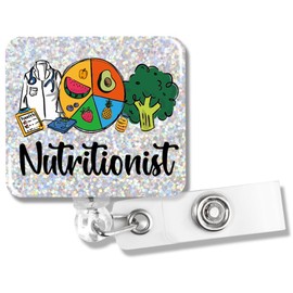 PUVOXHO Nutritionist Funny Glitter Badge Reel, Retractable Badge Holder with Alligator Clip for Registered Dietitian, Christmas Birthday Gifts for RD Nutritionist Healthcare Clinical Dietitian