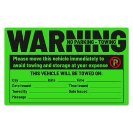 easykart labels 50 Parking Violation Sticker - Vehicle Illegally Parked Tow Notice - No Parking Warning Stickers - Scrap to Remove Neon Green 5 x 8 Inches