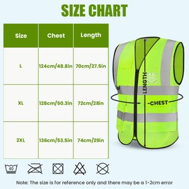 Adiwo Pocket Reflective Vest, High Visibility Reflective Safety Jacket, Hi Vis Vests for Women Men with Zipper, 5 Pockets, 2 inch Reflective Strip, ID Holder, for Construction, Oudoor, Cycling, XL