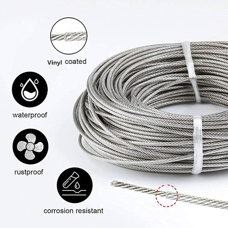1/16 Wire Rope Kit, Steel Wire Cable, 7x7 Strand Core,165ft