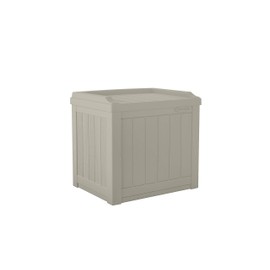Suncast 22-Gallon Small Deck Box-Lightweight Resin Indoor/Outdoor Storage Container and Seat Cushions and Gardening Tools Store Items on Patio, Garage, Yard, 22 Gallon, Light Taupe