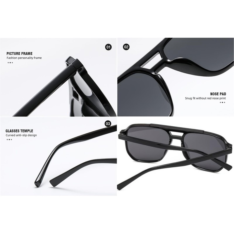 boqopod Retro Square Aviator Sunglasses Women Men UV400 Vintage Trendy