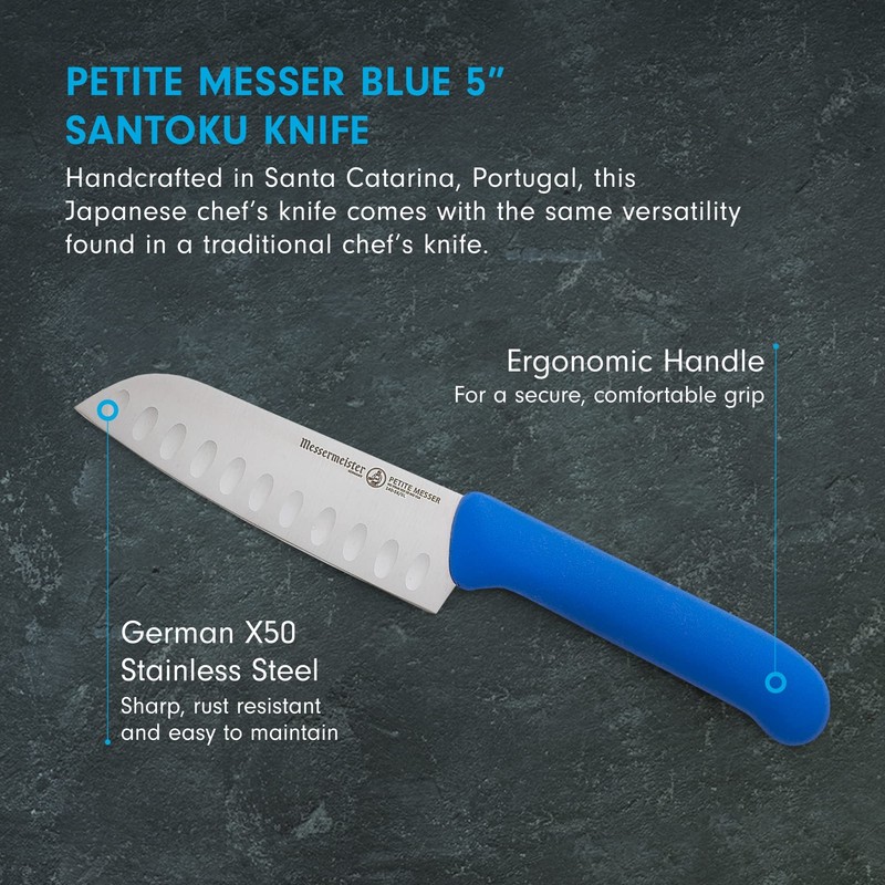 Messermeister Petite Messer 5” Kullenschliff Santoku Knife, Blue - German