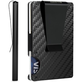 RARITIK Minimalist Carbon Fiber Wallet for Men, Money Clip Cash Strap Wallet, RFID Blocking Metal Wallet Aluminum Card Holder,Front Pocket Wallet(Carbon Fiber)