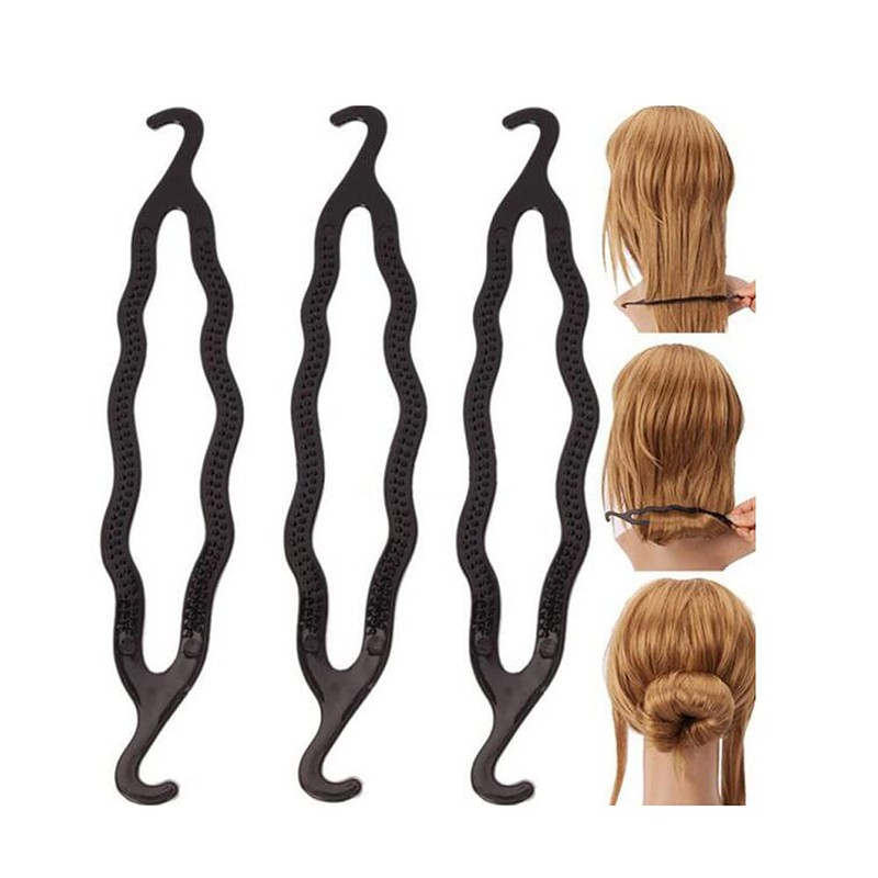 6PCS Black Plastic Bun Maker Double Hook Hair Styling Hairpins