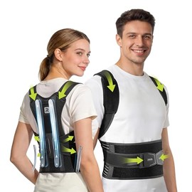 Rakiie Back Brace Posture Corrector Men Women, Cushioned Pads, Gray L